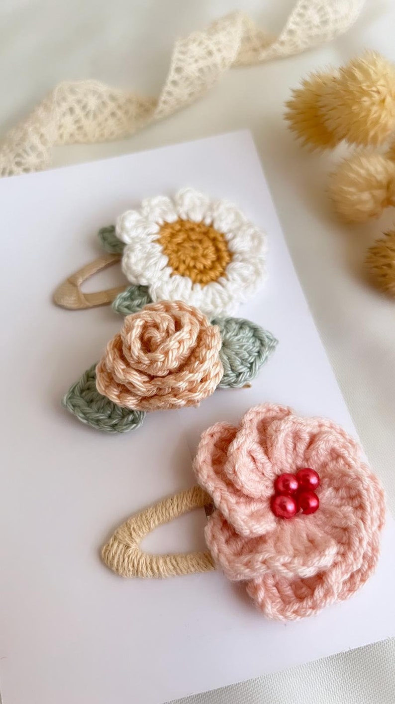 Samoolam Handmade Crochet Flower Hair Clips Set ❤ Forest Rose