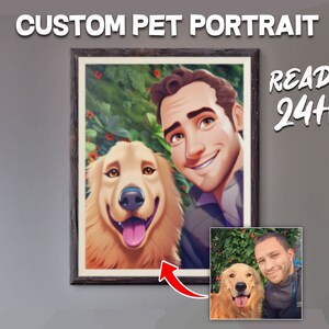 Custom Pet Portrait, 4k HD ,Pet Portrait, Pet and Owner Portrait, Custom Dog Cartoon Illustration Portrait, Pet Owner Gift