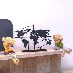 Mapa del mundo de metal, elemento decorativo de escritorio