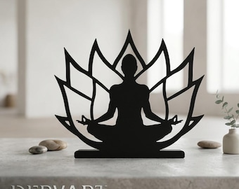 Metal Yoga Lotus Sculpture, Meditation Desk Decor, Zen Shelf Accent