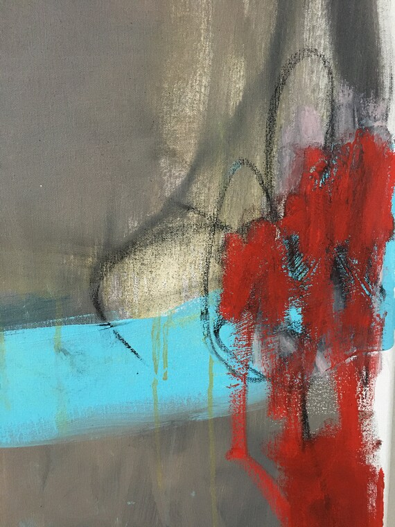 キャンバスに描かれた抽象アクリル画：39x31インチの額入りウォール