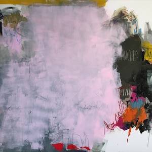 Solitudine: Abstract Expressionist Painting, Acrylic Charcoal Oil Pastel, 47x59 in