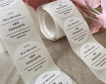 Wedding Favours Wedding Favours Baby Shower Favours His and Hers Guest Gifts Custom Sticker Tags Personalised Wedding Tags DIY Favours