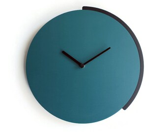Small Round Teal Wall Clock for Entry, Silent, Minimalist and Inspired by the Golden Angle, No Ticking, Modern Design for Cool Little Clocks