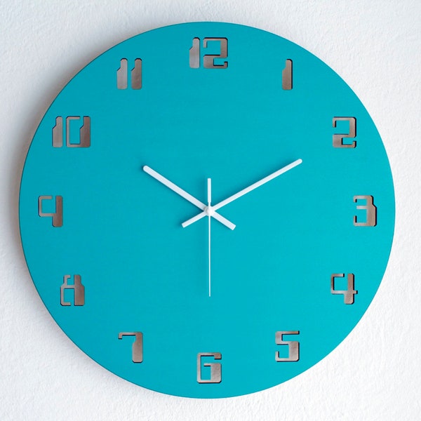 Vintage Computer-Inspired Large Turquoise Wall Clock, Nerd Laser Cut Wood Timepiece with Digital Numbers,Quiet Geeky Office Decor for Office