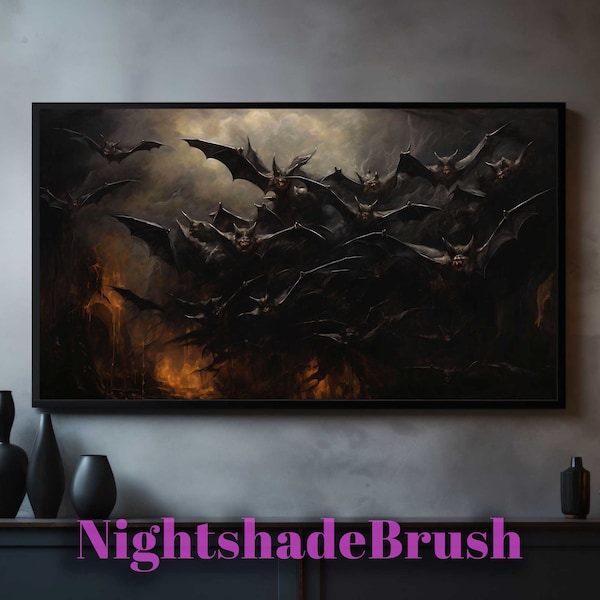 Gothic Bats Frame TV Art Digital Download Nocturnal Wildlife TV Screensaver Samsung Frame Tv Art Gothic Painting Mystical Animal Tv Art N153