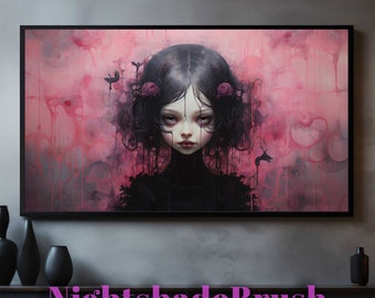 Gothic Pink Girl TV Art Digital Download Mystical Pink Girl TV Screensaver Samsung Frame Tv Art Gothic Painting Art Dark Fantasy Tv Art N55