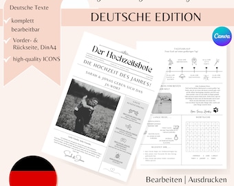 Zeitung Hochzeit deutsch, Hochzeitszeitung Vorlage deutsch, digitale Vorlage Hochzeitszeitung, Hochzeitsprogramm, Hochzeitszeitung Canva