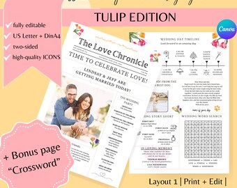 wedding newspaper template with timeline, wedding newspaper program, newspaper wedding template canva, wedding ceremony, wedding template
