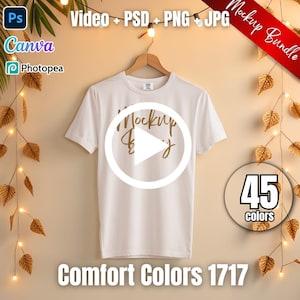 Comfort Colors 1717 T-Shirt Mockup Bundle: 45 Colors (MP4, PSD, PNG, JPG) - Instant Download