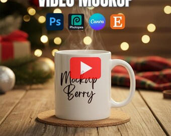 Animierte Tasse Mockup: Realistisches Video, Canva & Photoshop (Digitaler Download)