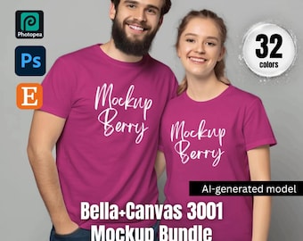 Bella+Canvas 3001 T-Shirt Mockup Bundle: 32 Colors, PSD Smart Object (Digital Download)
