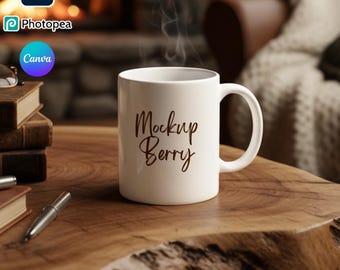 White Coffee Mug Mockup: Realistic 11oz PSD & Canva Template