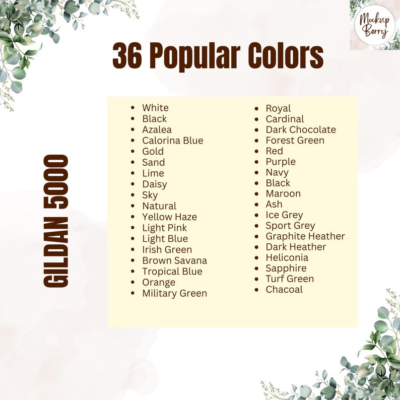 Gildan 5000 T-shirt Mockup Bundle – 36 Colors (PSD, JPG) for POD ...