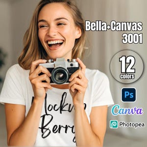 Bella Canvas 3001 Female T-shirt Mockup | 12 Colors | Smart Object PSD + JPG | Fully customizable and compatible with Photoshop and Photopea