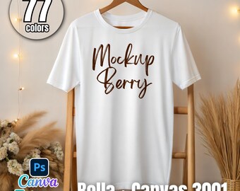 Bella + Canvas 3001 T-Shirt Mockup: 77 Farben, Boho-Szene (PSD, PNG, JPG)