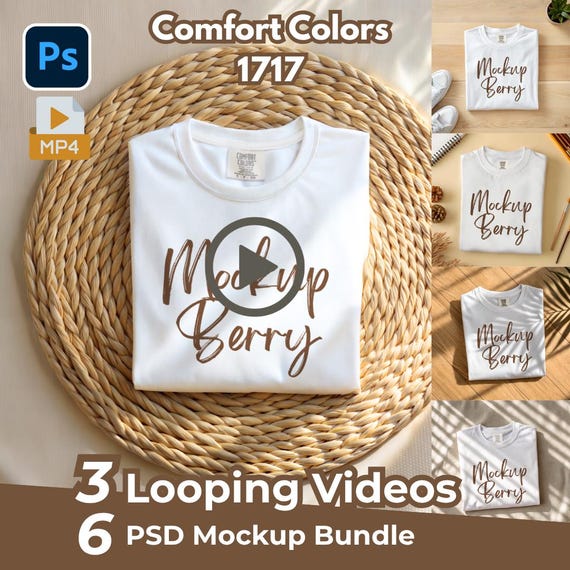 Animated Comfort Colors 1717 TShirt Mockup Bundle | MP4 Video + PSD (Digital Download)