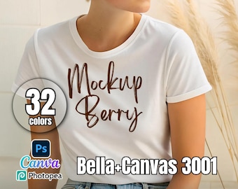 Bella Canvas 3001 T-Shirt Mockup Bundle: 32 Colors (PSD & JPG)