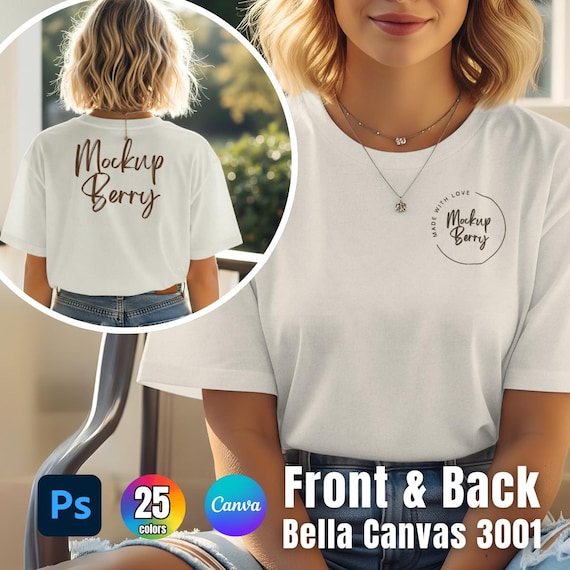 Bella Canvas 3001 T-Shirt Mockup Bundle: 25 Colors, Front & Back (PSD)