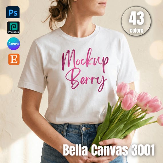 Bella Canvas 3001 T-Shirt Mockup Bundle – 43 Colors (PSD & JPG)