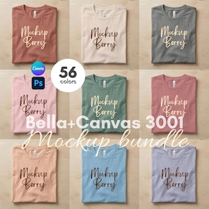 Bella Canvas 3001 T-Shirt Mockup Bundle – 54 Colors (PSD, Canva Template, JPG)