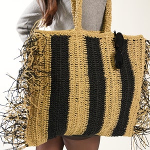 Borsa a rete in corda di carta fatta a mano, borsa estiva all'uncinetto ecologica, borsa di ispirazione vintage per donna, borsa a tracolla con manico superiore