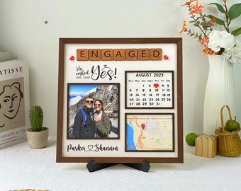 Personalized Engaged Married Picture With Color Map, Custom Couple Sign,Gift For Couple, Engagement Gift, Newly Married Gift, Valentine gift
