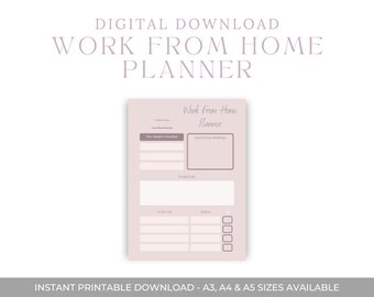 Work From Home Daily Planner, Printable WFH Organizer (Digital Download)