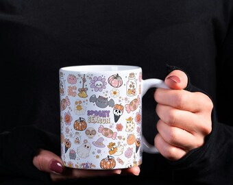 Pastel Halloween Mug, Spooky Season Graphics, Ceramic Coffee Mug