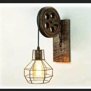 Caged reel wall lamp,  design sconce, rustic wall lamp, handmade tumbled copper, wooden pulley e 27 bulb, farm house lamp