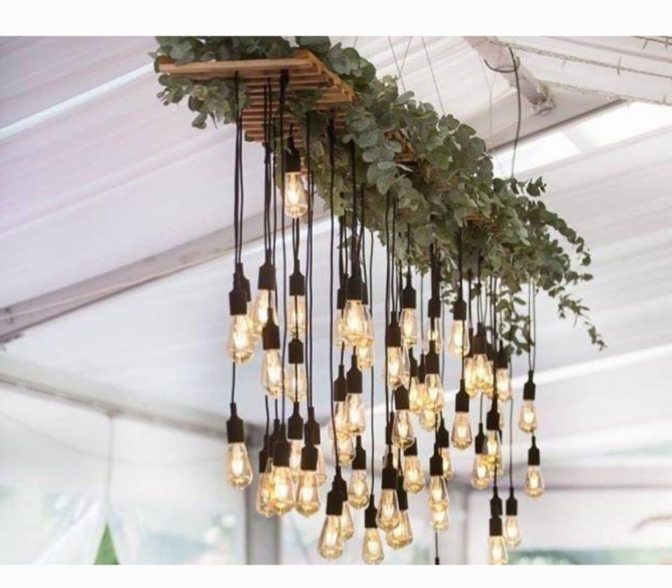 Large 40-light Wood Chandelier With Greenery, Rustic Pendant Cluster ...