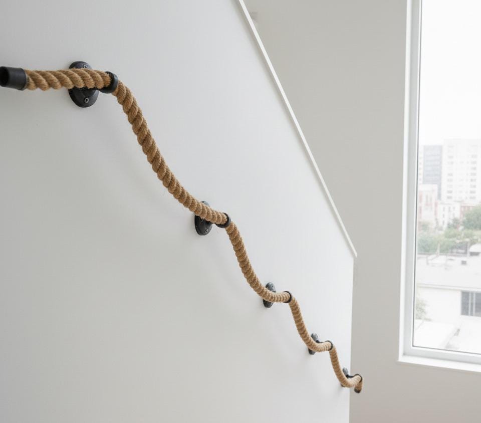 Natural Jute Rope Handrail Kit (5m Rope + 5 Brackets), Rustic Stair ...