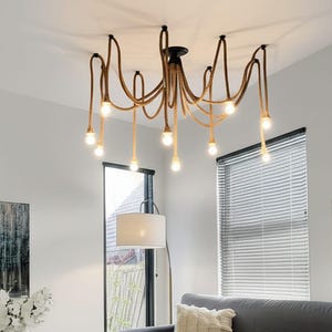 Handmade Jute Rope Chandelier: Industrial Spider Pendant Lighting