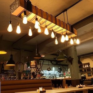 Large wooden beam chandelier,  rustic barn pendant lighting fixture, restourant / cafe / bar retro lighting, kitchen chandelier