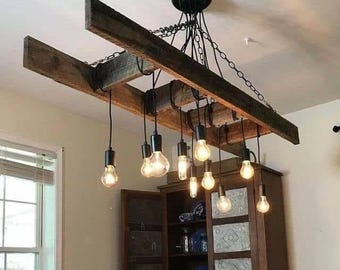 Handmade Wood Ladder Chandelier: Rustic Farmhouse Pendant Light