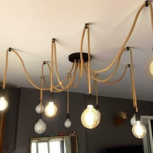 Hemp rope pendant lighting fixture, customizable rope pendant lighting, 6,8,10 arm rope chandelier