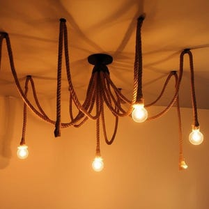 Rustic rope chandelier, Industrial loft Spider rope lamp, customizable rope pendant lighting, 6,8,10 arm rope chandelier