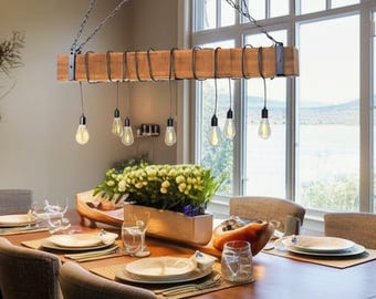 Rustic Wood Beam Chandelier: Farmhouse Pendant Lighting