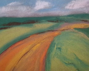 Gemälde handgemalt "Landschaft I", Pastellkreide