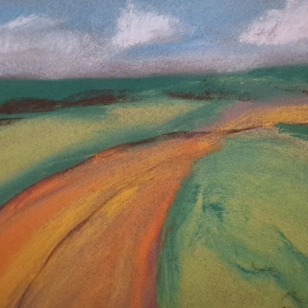 Gemälde handgemalt "Landschaft I", Pastellkreide