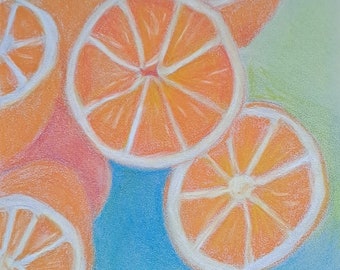 Gemälde handgemalt "Orangen", Buntstift auf Pastelmat-Papier