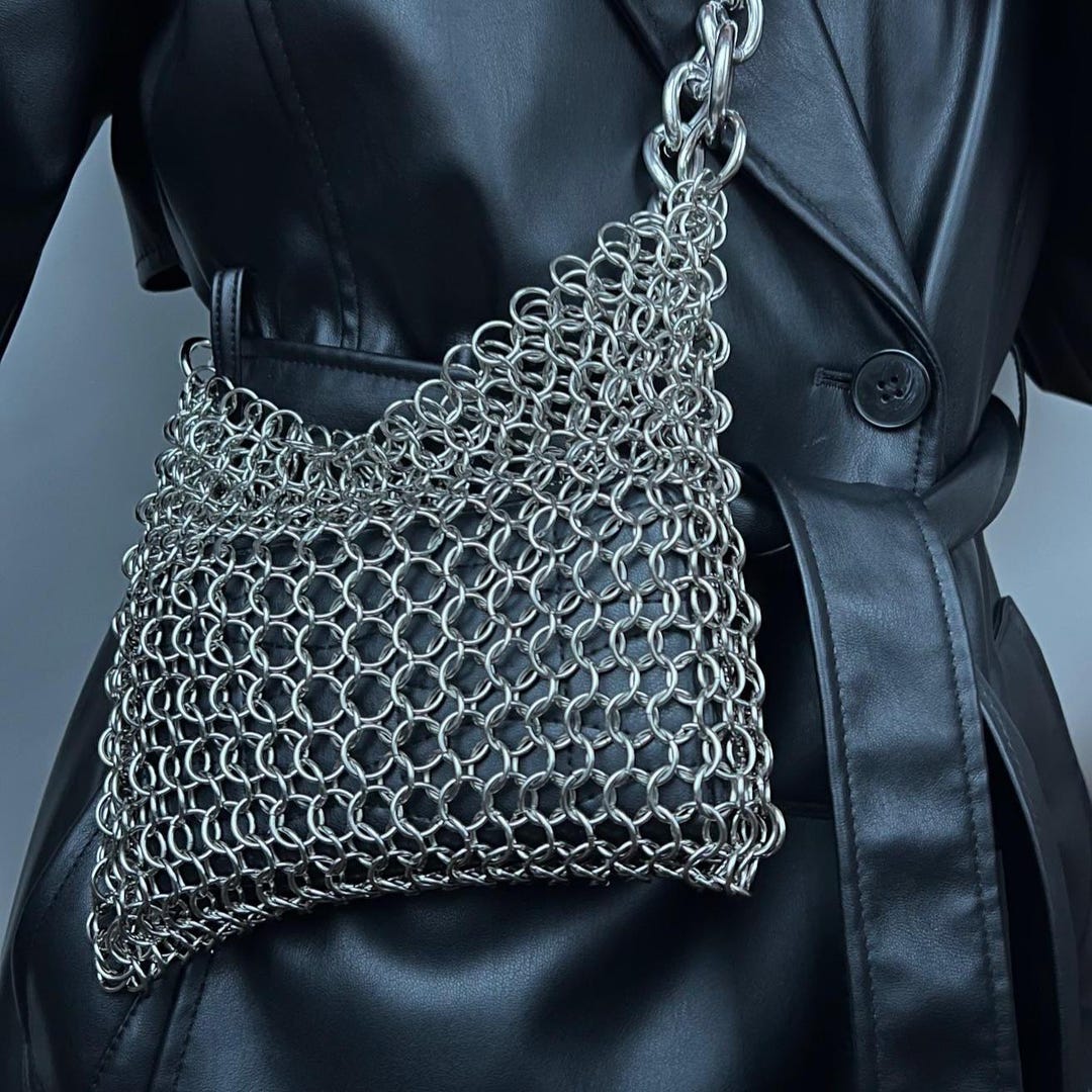 Chainmail Silver Steel Bag With Adjustable Chain Strap | Everyday Metal ...
