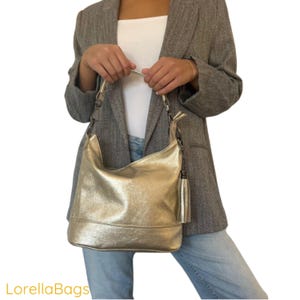 Gold Bag, Leather Bags, Metallic Gold Leather Bag,  Gold Shoulder Bag, Hobo Gold Bag, Crossbody Gold Leather Bag, Gold  Summer Bags