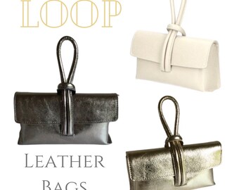 Loop Leather Bags / Trend Evening Bags / Pewter Leather Loop Bag / Gold Loop Leather Bag / Creamy Beige Leather Loop Bag / Evening Bags