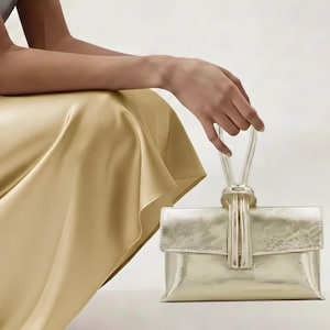 Gold Loop Leather Evening Bag: Italian Leather Clutch with Adjustable Strap