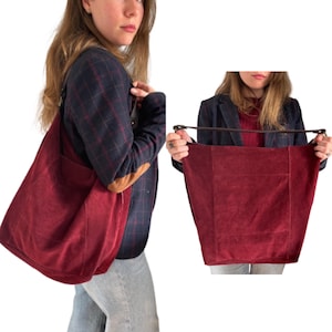 Rote große Wildledertasche, Dunkelrote Wildledertasche, Burgunderrote Hobo Tasche, Hippie Burgunderrote Wildledertasche, Große Rot Wildleder Festival Tasche, Laptoptasche