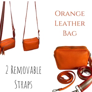 Orange Bag, Orange Genuine Leather 2 Straps Bag,  Orange Leather Bags,  Bags,  2 Straps Orange Leather Bag, Leather Small Bag, Leather Bags