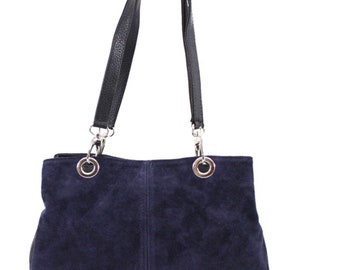 Navy Shoulder Suede Bag / Boho Bag / Navy Blue Bags / Hippie Festival Bags / Shoulder Bags / Navy Suede Bag Made in Italy Bag