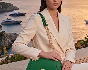 Emerald Green Gold Crossbody Bag, Made in Italy