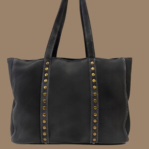バッグ Italian Leather Tote Bag Black A4 Studs Italian Leather Bag Studded - Etsy